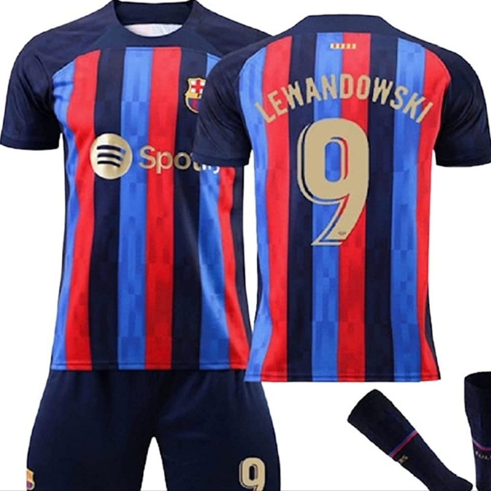 Barcelona Home Lewandoweski Soccer KIDS size Medium Jersey + Shorts No Socks